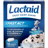 Lactaid Fast Act Lactase Enzyme Supplement Caplets Vanilla Flavor for Dairy Digestion Support, 12 Count