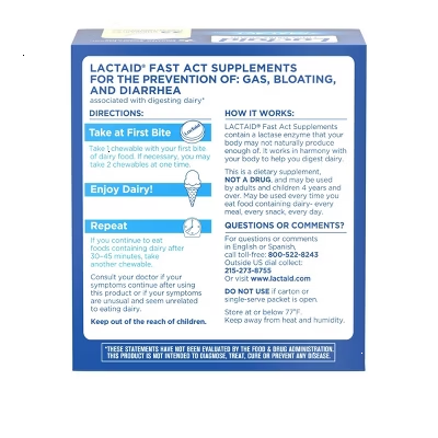 Lactaid Fast Act Lactose Relief Chewables - Vanilla - 32pk