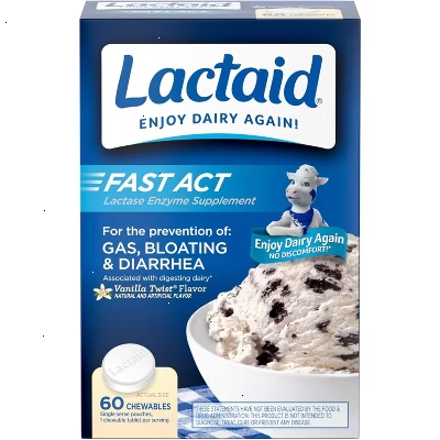 Lactaid Fast Act Intolerance Chewable Tablet Vanilla Flavor 60 ct